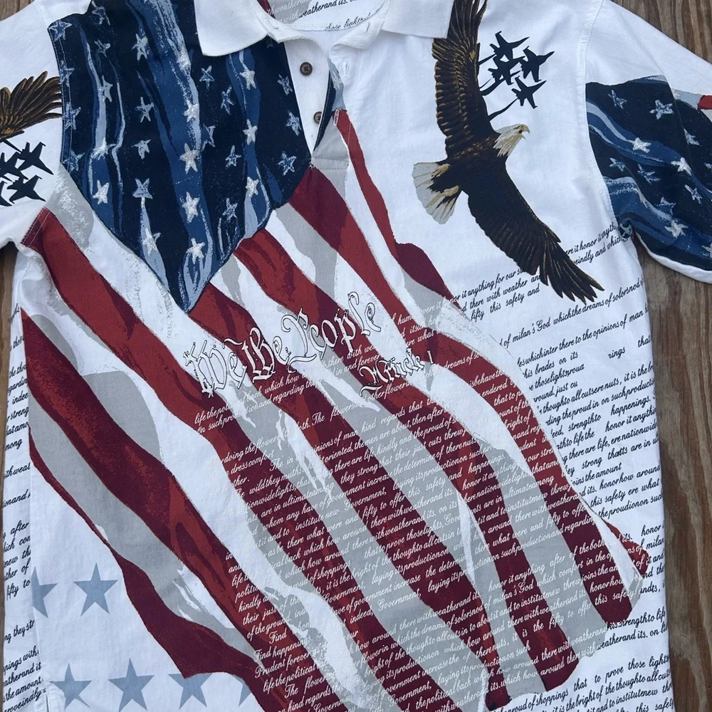 American Summer Polo Mens‎ Large All Over Print American Eagle Constitution USA - Picture 7 of 14